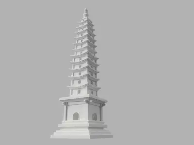 Asian Oriental Vietnamese Buddhist temple pagoda stupa tower Low-poly 3D model