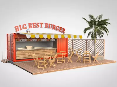 Shipping container food stand 3D model