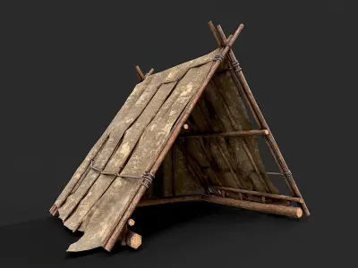 Primitive Wood and Fabric Tent Shelter 5 Low-poly 3D model