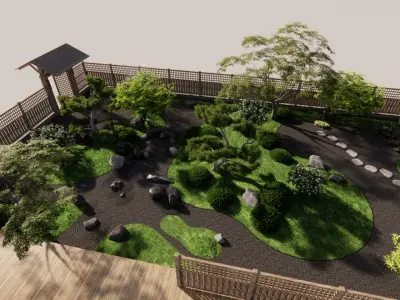 Japanese Zen - style Garden Landscape Design 3D model