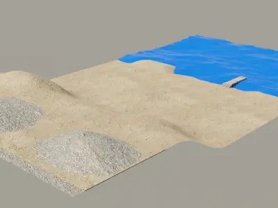 Outdoor Sandy Beach Shore with Wooden Pier 3D model
