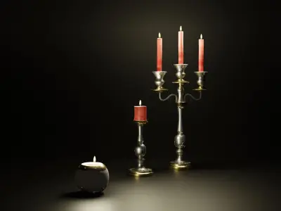 candlestick three candlesticks and candle Free 3D model