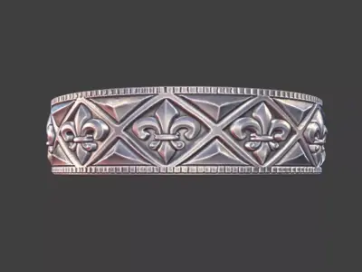Fleur de Lis Band Ring with Geometric Triangles Silver Jewelry 3D print model