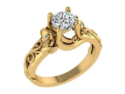 Ring175 filigree engagement ring gold 3D print model