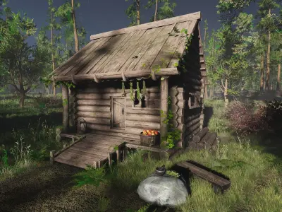  Log cabin - slavic hut Low-poly 3D model