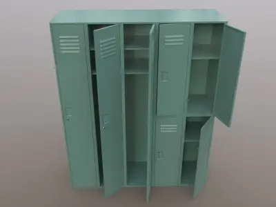 PBR School Gym Locker 07 - Green Light Low-poly 3D model