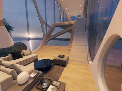 Mountain cliff beach house  Modern Organic architecture 3ds max 3D model
