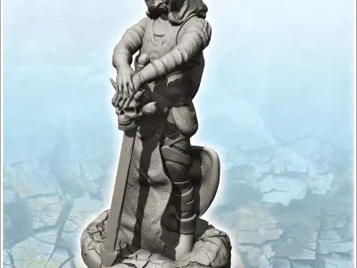 Evil warrior standing with two-handed sword 2 - Medieval Fantasy 3D print model