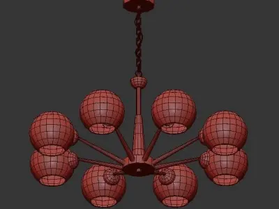 REFECT chandelier with clear glass globes and gold accents 3D model