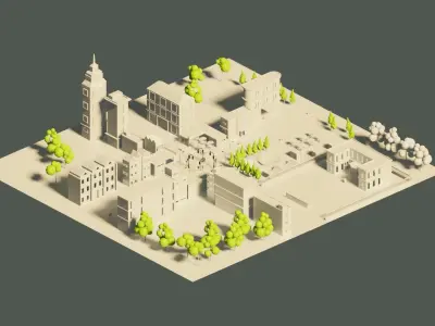 City Cartoon Stylish in White Color 3D model