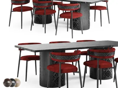 Ethno Rivne Dining Table And Chairs 3D model