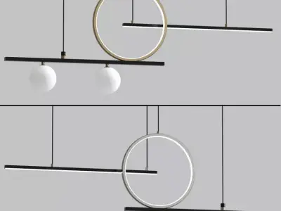 Minimalist Globes with LED Ring Kitchen Island Branch Chandelier 3D model