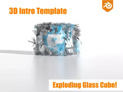 Exploding Glass Cube 3D Intro Logo Reveal Template for Blender Low-poly 3D model