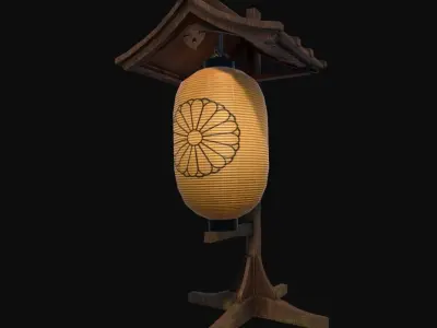 Pbr Japanese lamp and post Low-poly 3D model