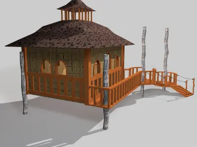 Wooden Cottage with Stairs 3D model