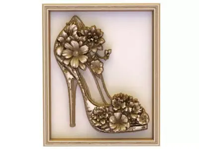  Relief Panel Featuring an Elegant  Shoe Adorned with Flowers 3D model