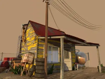 Old Gas Station Low Poly 3D model