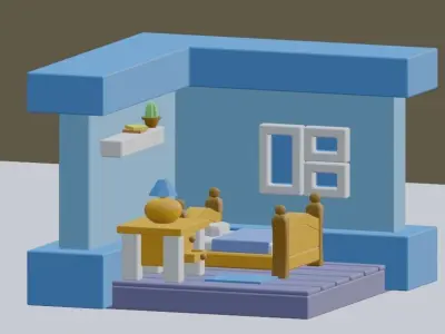 ISOMETRIC BEDROOM HUSE LOW-POLY Free low-poly 3D model