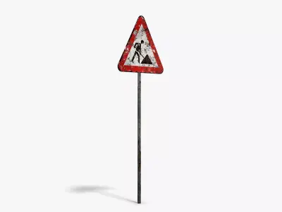 Damaged Road Work Sign Low-poly 3D model