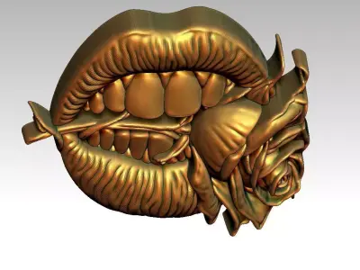 2 mouth biting rose CNC Relief Model 3D print model