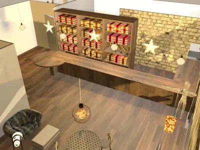 small coffee shop with kitchen streamline designed restroom 3D model