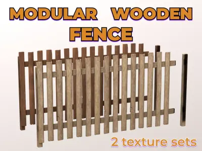 Wooden Fence garden house palisade fencing Low-poly 3D model