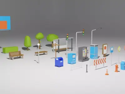 30 Low Poly Street Assets Low-poly 3D model