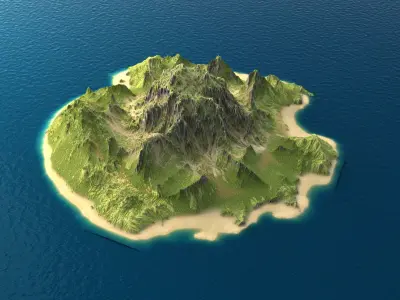 Tropical Island Terrain 5 Low-poly 3D model