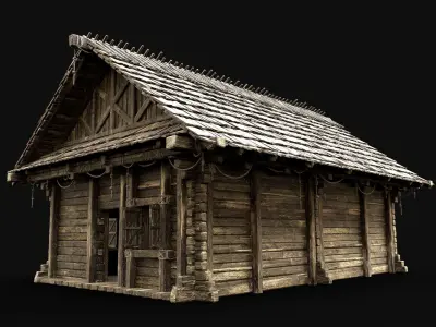 VILLAGE HOUSE ENTERABLE HUT COTTAGE MEDIEVAL WOODEN COLLECTION 3D Model Pack