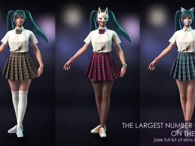 School Wear Girls Pack - Streetwear Realistic Stylized Character Low-poly 3D model