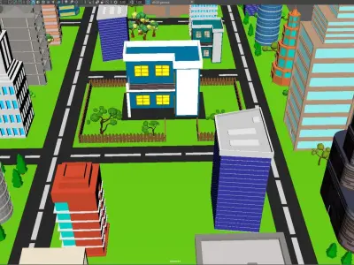 Low Poly Stylized City Low-poly 3D model