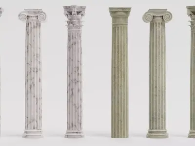 6 Columns Collection - Clean and Old Classical Pillars 3D model