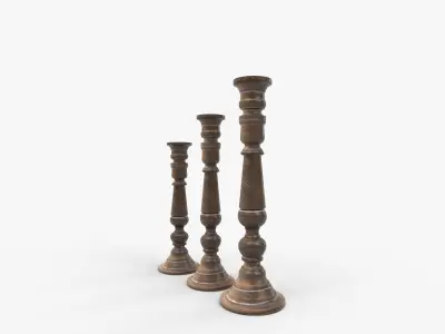 Traditional Style Pillar Candlestick Set 3D model