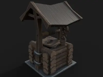 Wooden draw-well Low-poly 3D model