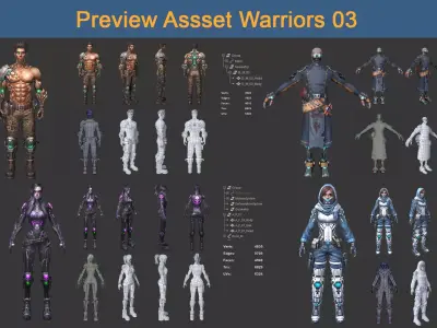 Asset 03 - 04 Models Character Warriors - Ready for game 3D Model Pack