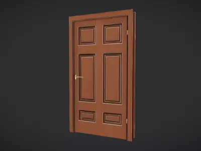 Wooden door with brass fixtures 3D model