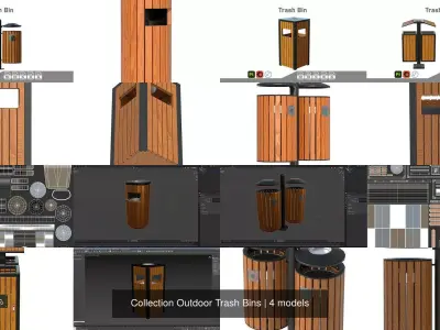 Collection Outdoor Trash Bins 3D Model Pack