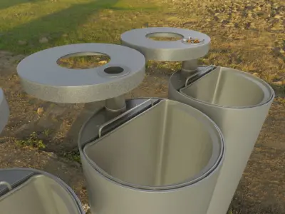  Street Trash Bin with Ashtray and Cigarette Butts Low-poly 3D model