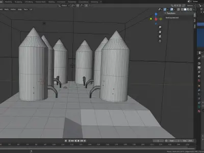 Silos group of missiles in sky Low-poly 3D model