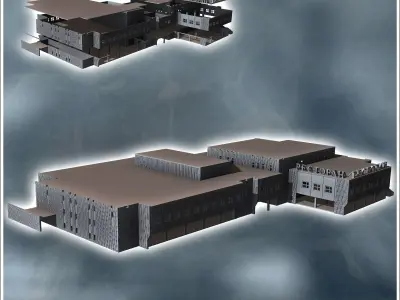 Large Russian Soviet double-storey supermarket with central aisl 3D print model