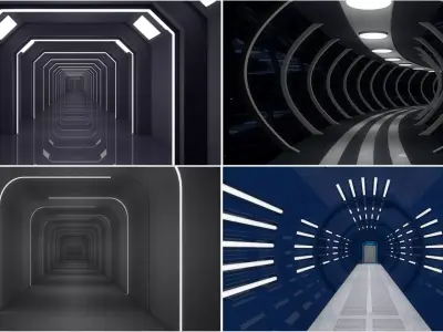 4 Sci Fi Tunnel Sets  3D model