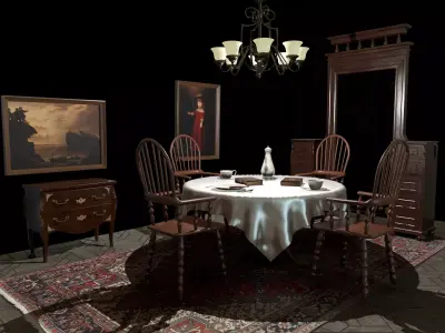 Dining Room Asset Package Low-poly 3D model