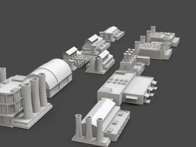 Low Poly 10 Industrial Buildings Mini Pack 4 - Untextured Low-poly 3D model
