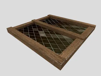 low poly window 5 wooden with glass panels Low-poly 3D model