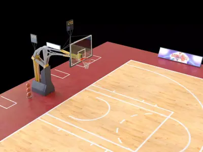 Basketball Court Set with Hoop Floor Timers LED Screens Low-poly 3D model