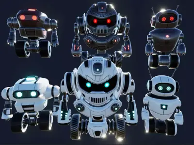 Sci Fi Droid Robot Set Low-poly 3D model