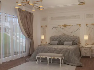 Bedroom with wardrobe and bed 3D model