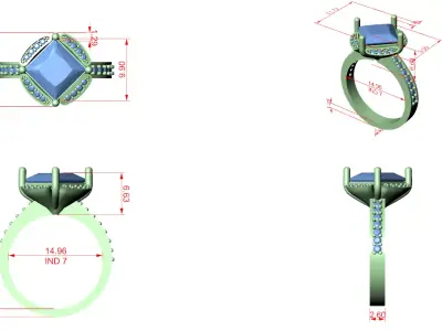 Cushion Cut Halo Engagement Ring 3D Model Jewelry 3DM STL 3D print model