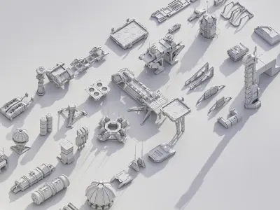  Scifi building dressing kitbash pack Low-poly 