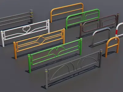 10 Low-Poly Common Japanese Fence Pack Low-poly 3D model